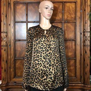 Jones New York Regal Leopard Charmeuse Keyhole Button Up Blouse